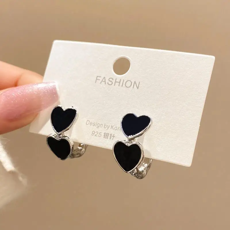 Love Heart Stud Earrings For Women French Vintage Simple Elegant Prevent Allergy Wedding Bride Jewelry Gifts