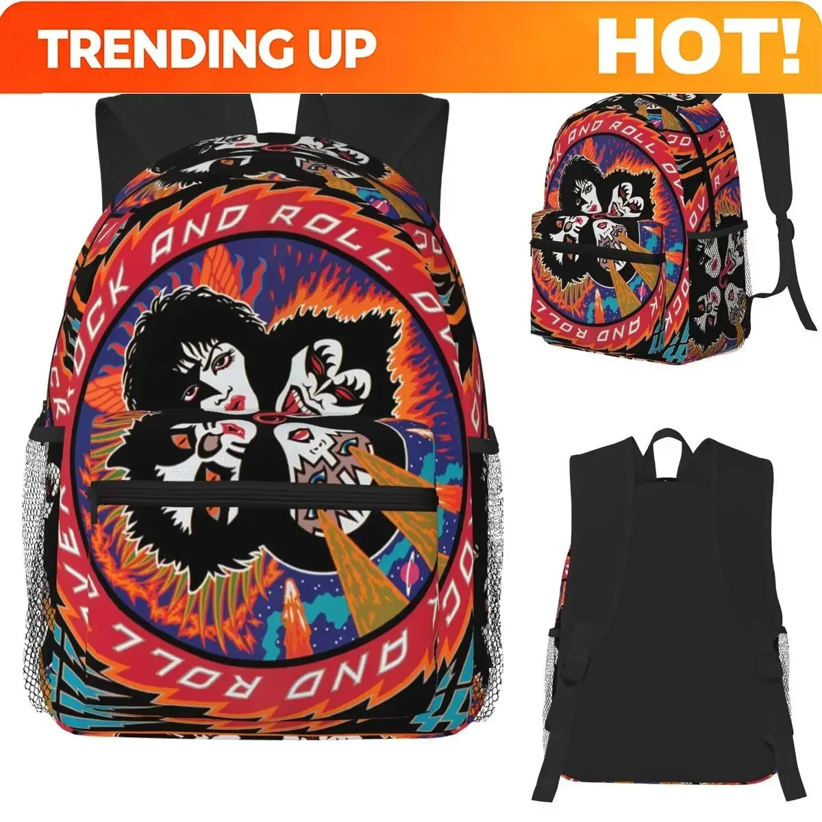 Custom Bag Rock Roll Band Kiss Cat Student Backpack School Bag Hiking Travel Daypack For Boys Girls Fashion Bookbag Shoulder Bag