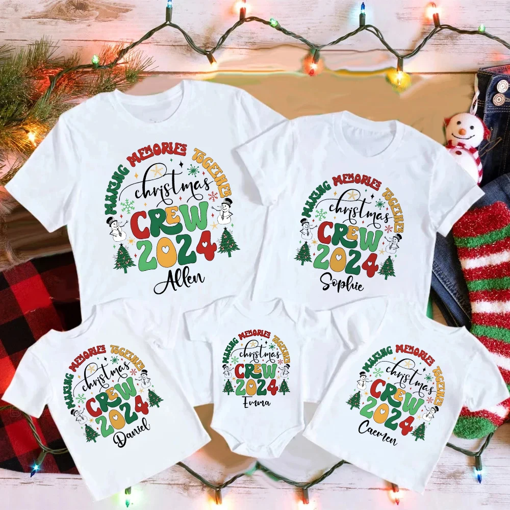 Personalized Christmas Crew Shirts Family Christmas Making Memories Together Outfit Custom Name Family Xmas Party T-shirt Tops