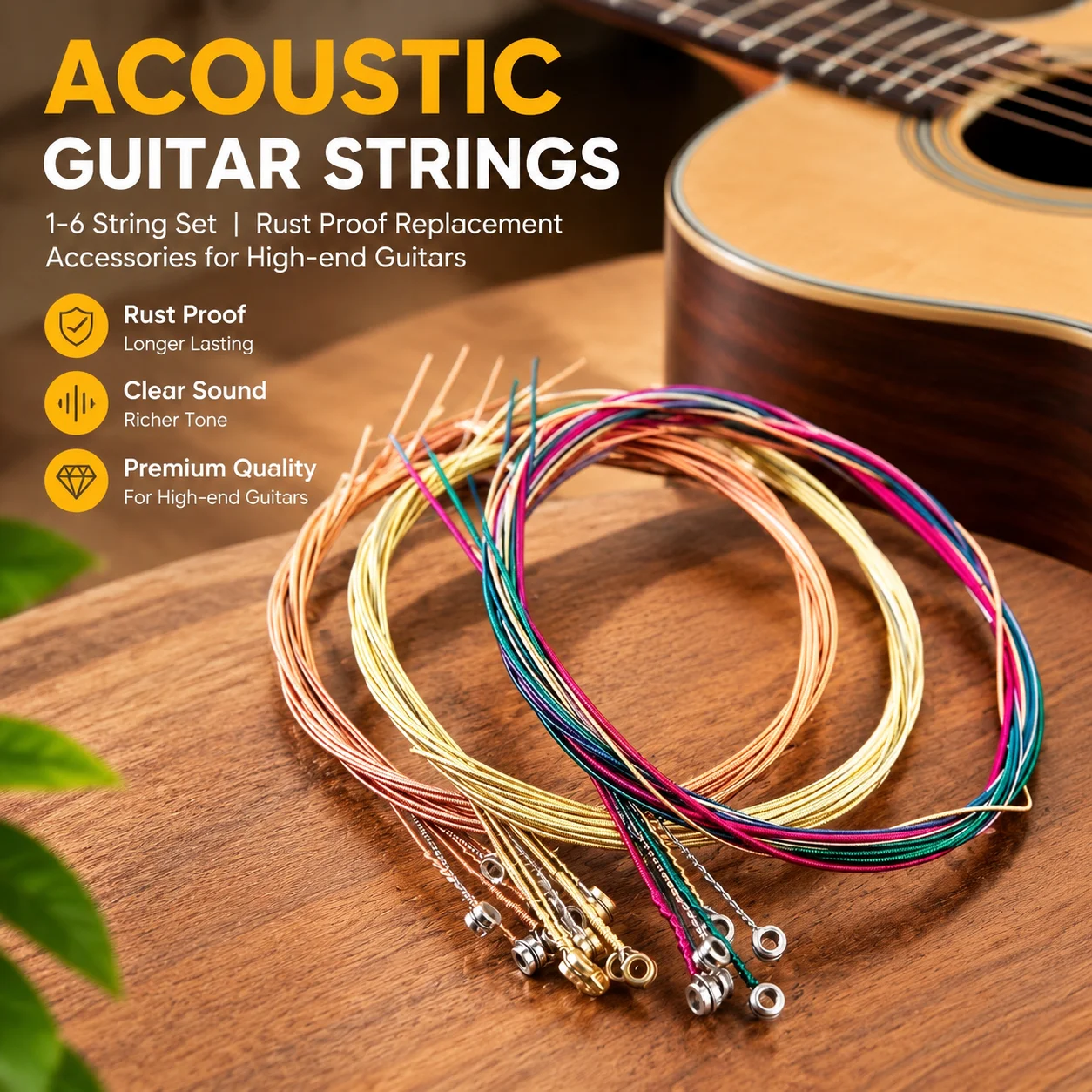 Acoustic Guitar Strings 1-6 String Set Rust Proof Replacement Accessories for High-end Guitars
