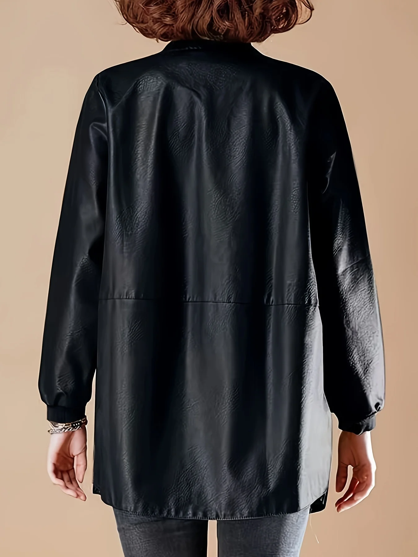 Damska kurtka baseballowa na wiosnę i jesień o średniej długości z kołnierzem baseballowym Pu Leather Jacket