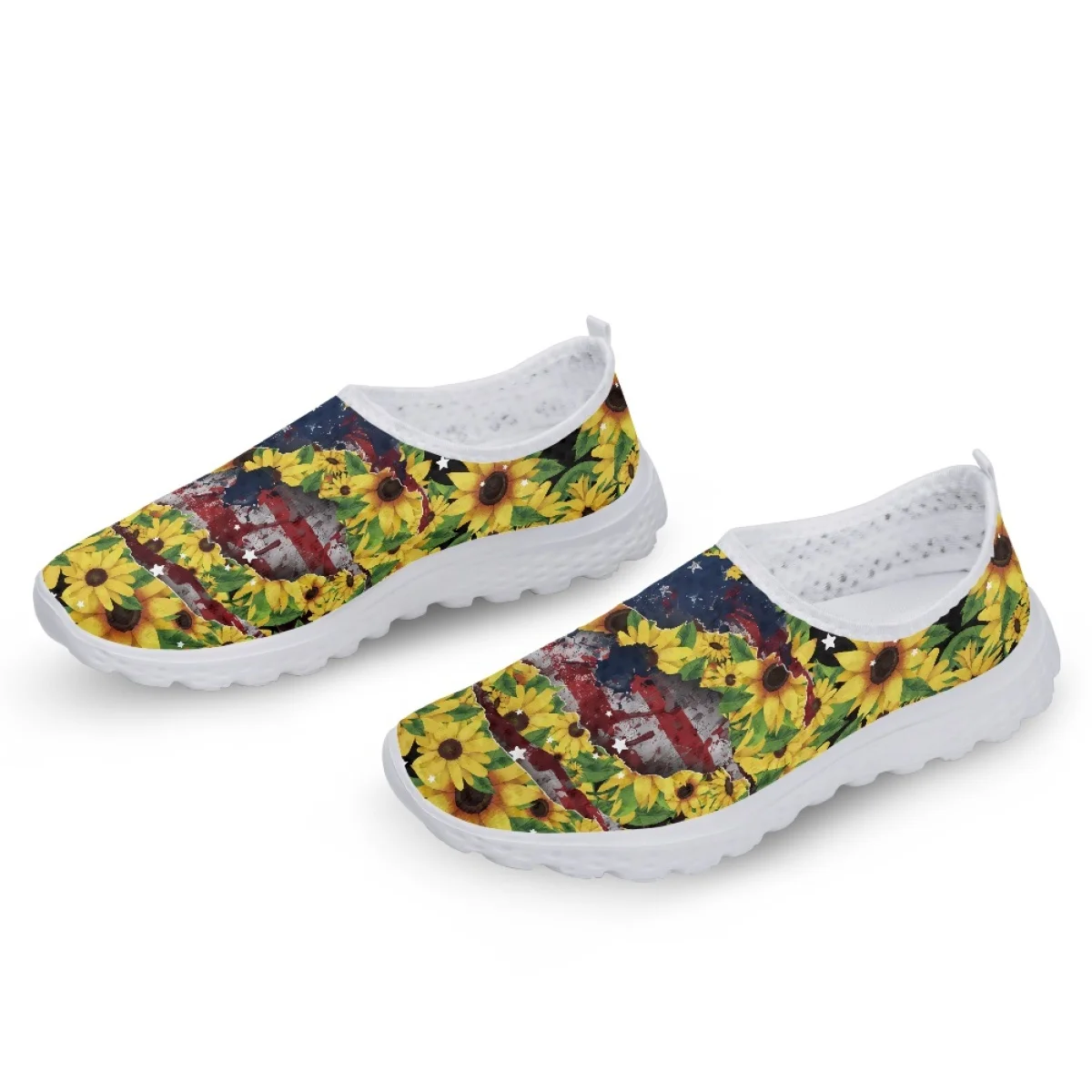 New Fashion American Flag Sunflower Butterfly Cartoon Pattern Women's Sneakers Outdoor Travel Non-slip Dirt Resistant Footwear