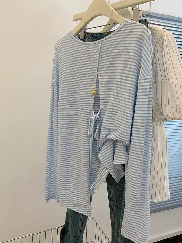 

plus Size Women's Summer Air Conditioner Shirt Sun Protection Lightweight Long Sleeve T-Shirt Korean Style Loose Fit Striped
