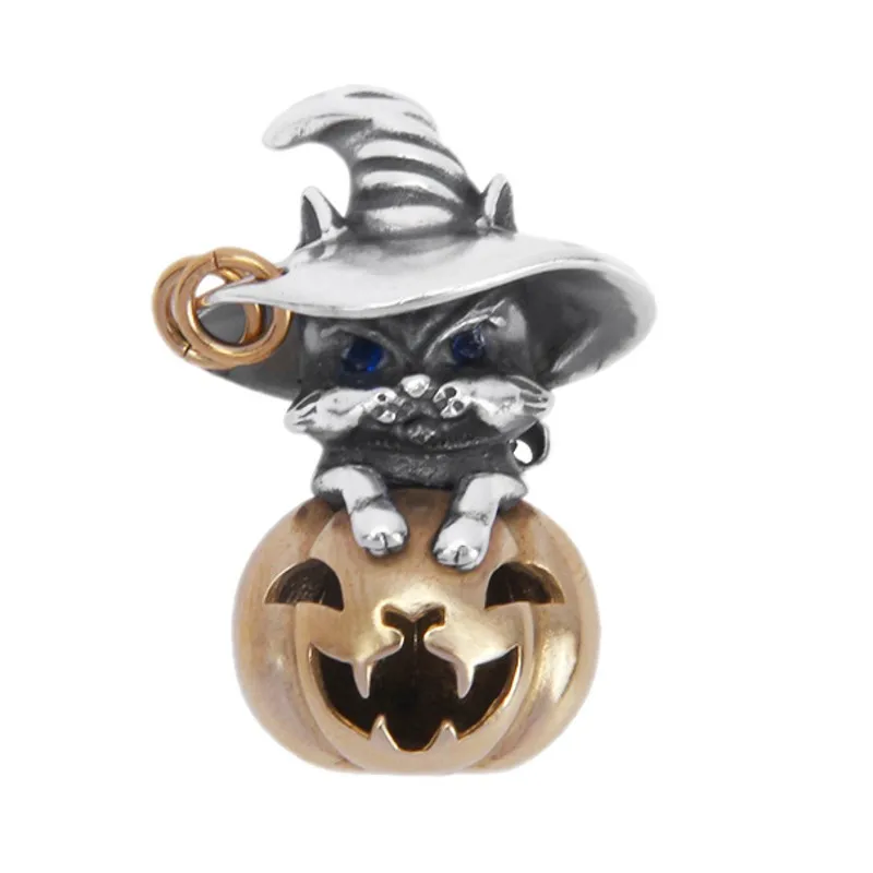 

BOCAI Original Real S925 Silver Jewelry Cute Witch Cat Pumpkin Pendant for Men and Women Personality Trend Holiday Gifts