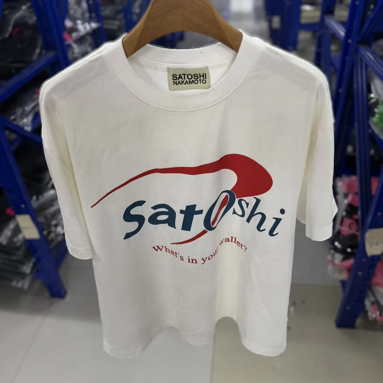 Men's Street SATOSHI Short-Sleeved T-shirt 26SS What's in Your Wallet? Letter Printed Washed Tshirt Oversized Loose Top Tee
