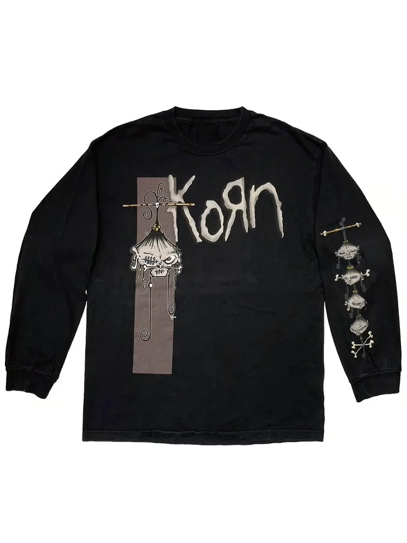 Korn Band American Retro Oversize Rock Punk Unisex Long Sleeve T-Shirt Pure Cotton Youth Fashion Breathable Sweat Absorbent