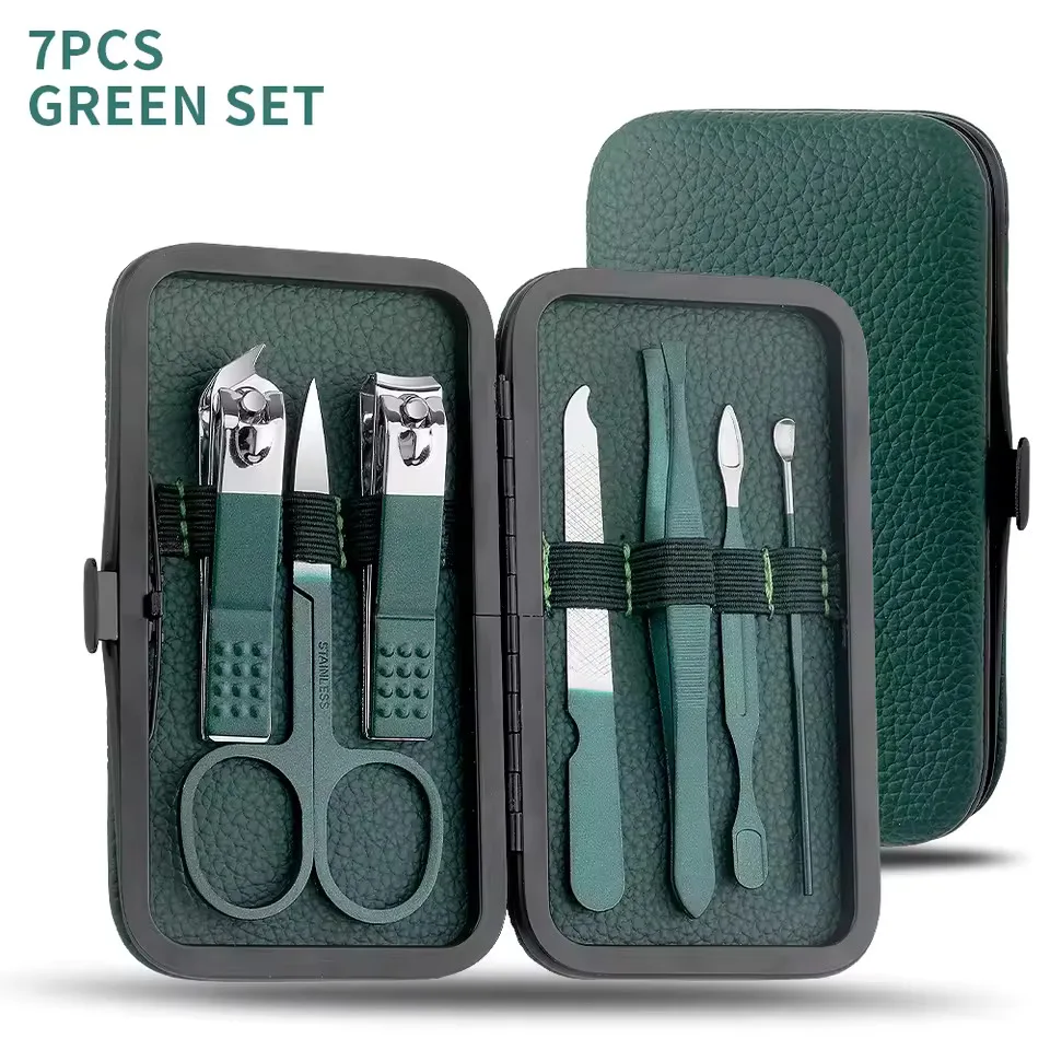 Nagelknipperset, nagelknippers voor thuisgebruik, donkergroene set van 7-24 stuks, pedicure-, exfoliatie- en nagelverzorgingsgereedschap