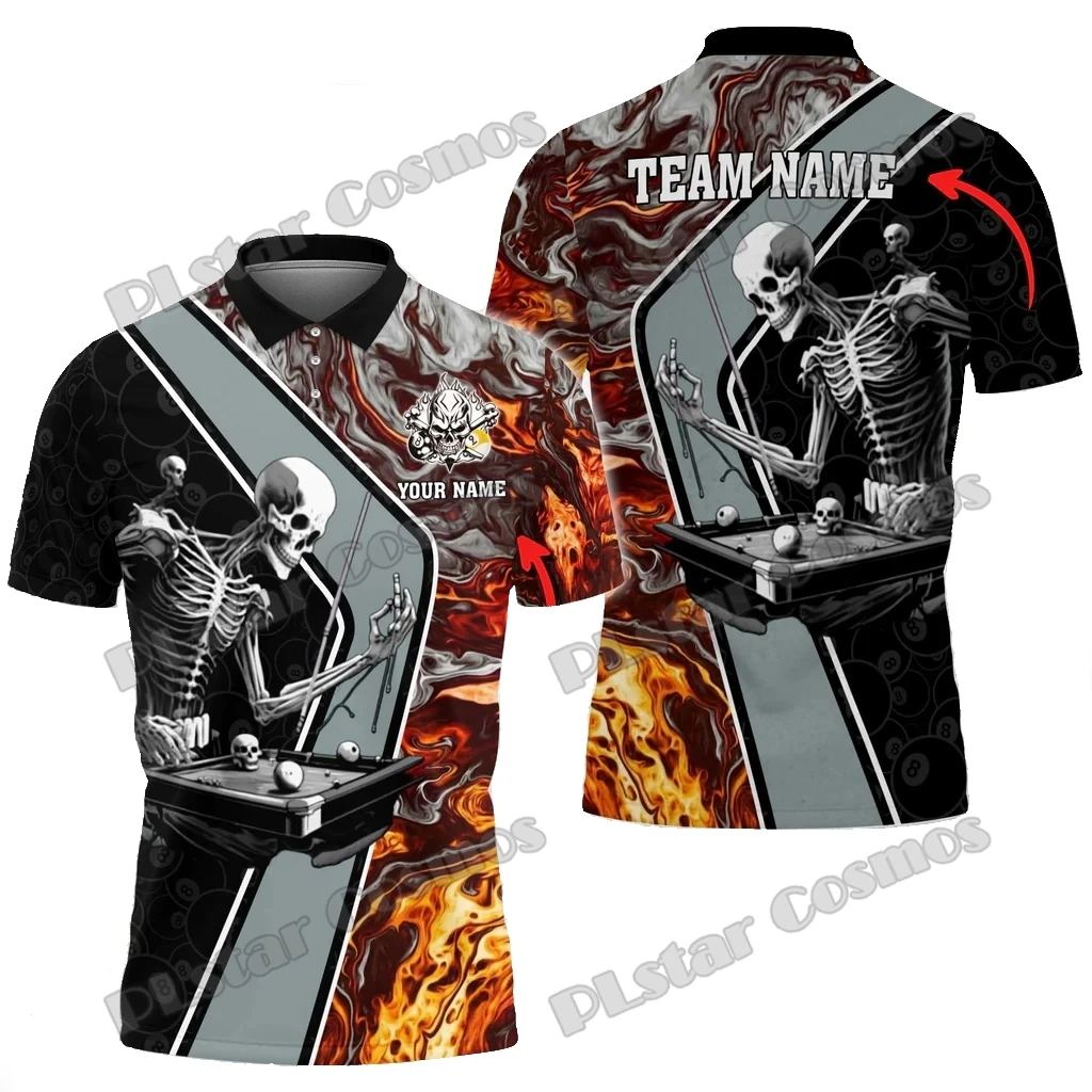 Billiards Skeleton Water Color Multicolor Personalized Name 3D Printed Men's Polo Shirt Summer Unisex Casual Polo shirt WK199