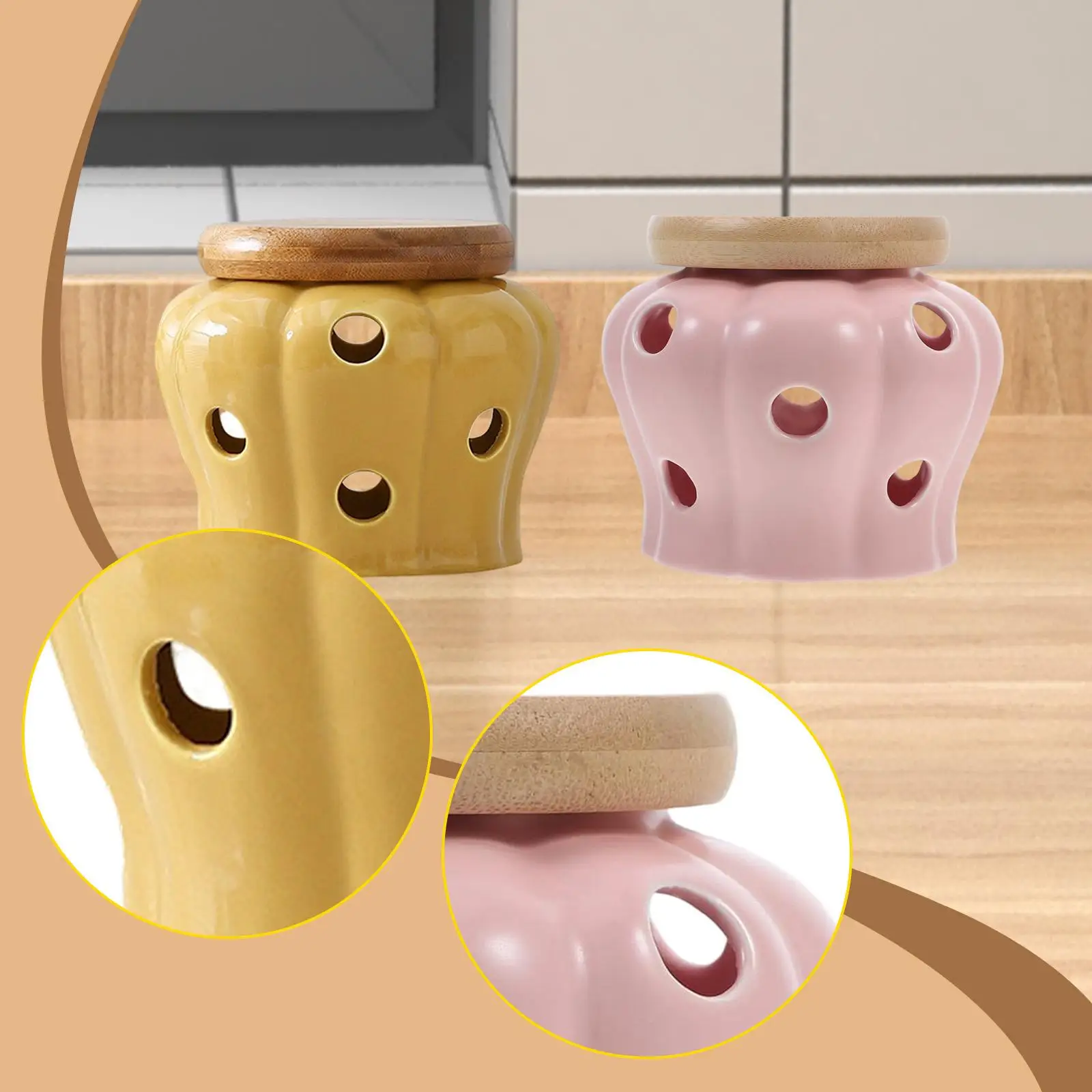 Garlic Keeper Small Round Ventilation Multipurpose Cellar Pot Ceramic Jar with Lid Storage Container
