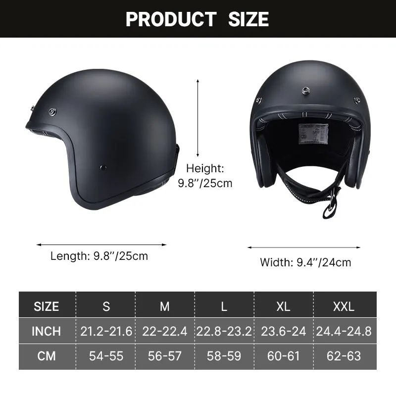 Gloss Black Retro Half Motorcycle Helmet for Electric Vehicles Motorbike Open Face Helmet Riding Equipment M L Xl XXl size