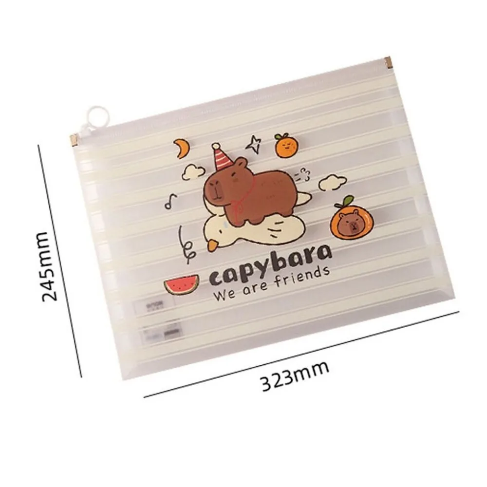 Transparent Capybara A4 File Bag New Waterproof School Suppllies Pull Edge Bag Large Capacity Zipper Style File Folder Student