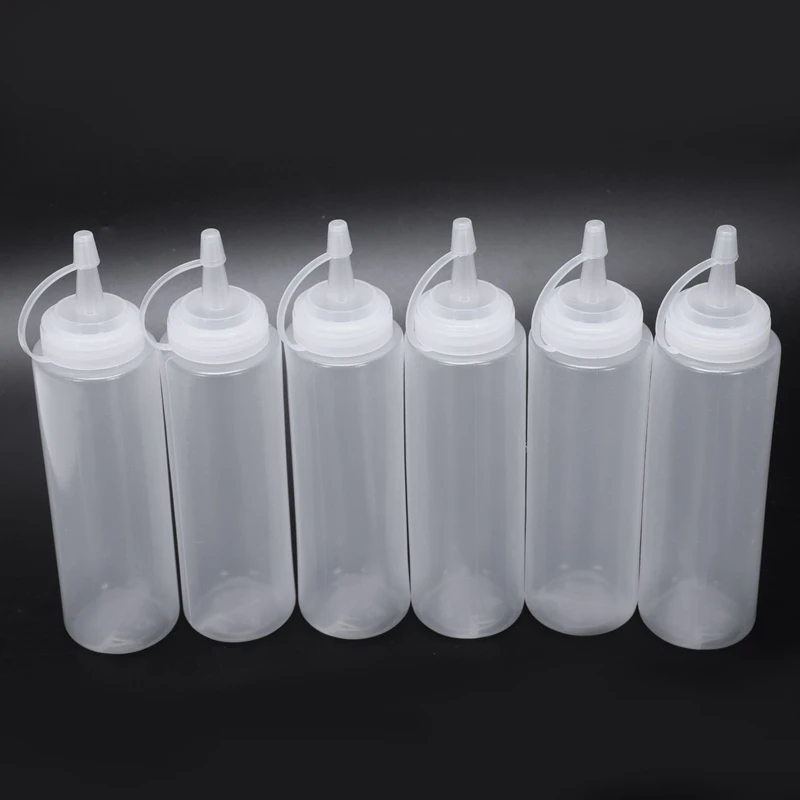 12X Clear White Plastic Squeeze Sauce Ketchup Cruet Oil Bottles 8OZ