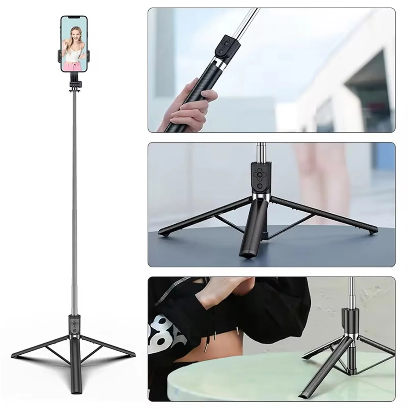 1.7M Bluetooth Wireless Selfie Tripod With Fill Light Shutter Remote Control Portable Foldable Monopod For iPhone Smart Phone