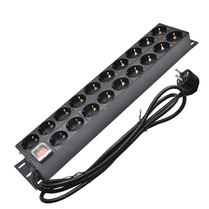 

2U PDU power strip distribution unit 19 Way German socket Break Switch 2meter iec C14 EU Plug Aluminum alloy shell