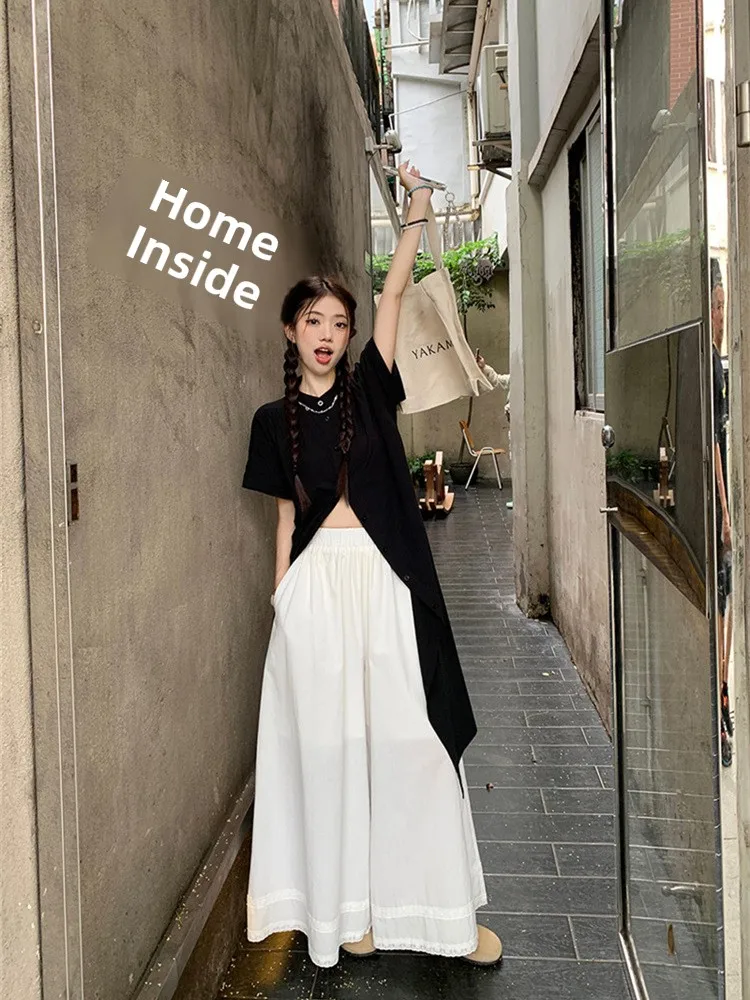 High end fashion set for women's spring 2025 new long shirt  lace wide leg skirt pants two-piece set