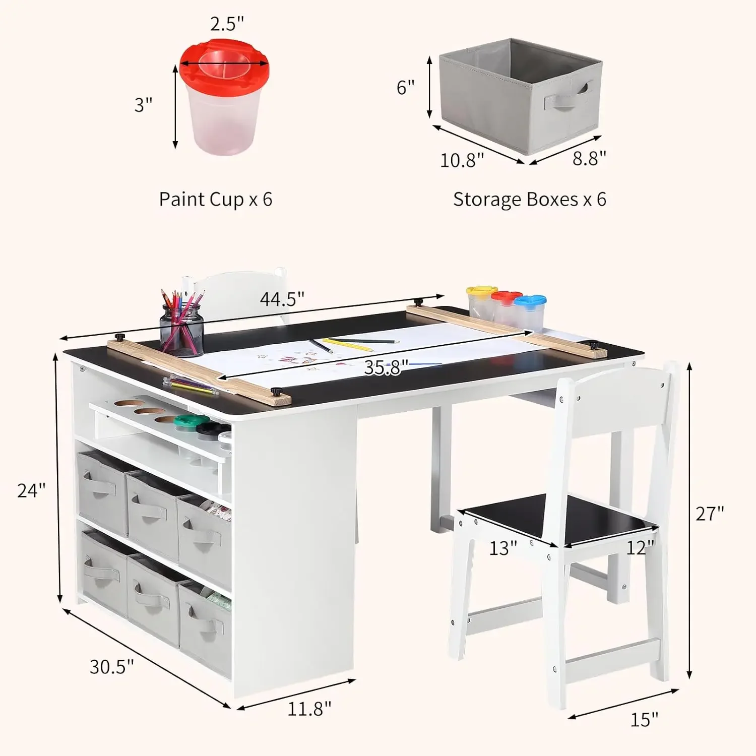 Art Table and 2 Chairs,Toddler Craft and Play Wood Activity Table With Storage Bins, Drawing Desk, Kids Activity Table and Study