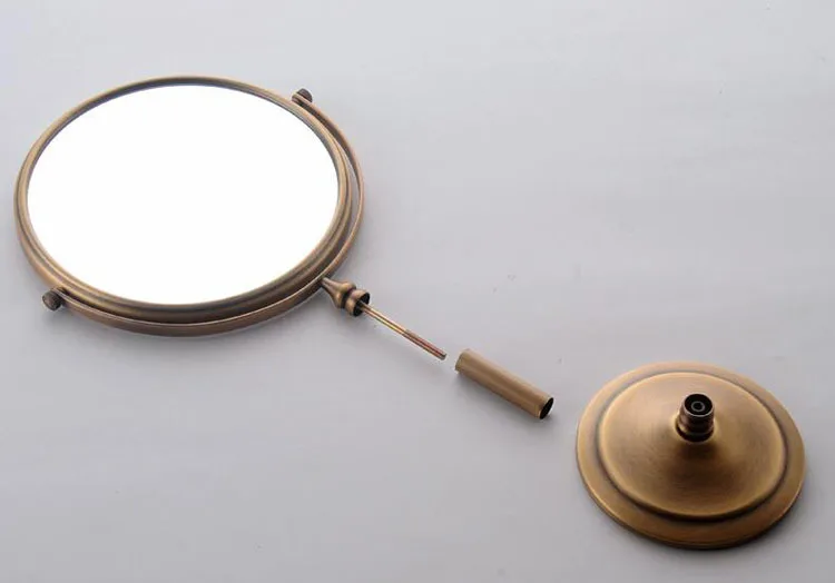 American round copper frame beauty bathroom makeup vanity mirror retro double-sided rotating 3x magnifying glass