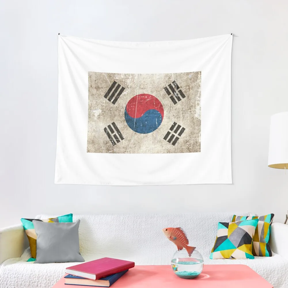 

Vintage Aged and Scratched South Korean Flag Tapestry Wall Carpet Bed Room Decoration Hanging Wall Decoration Wall Tapestry