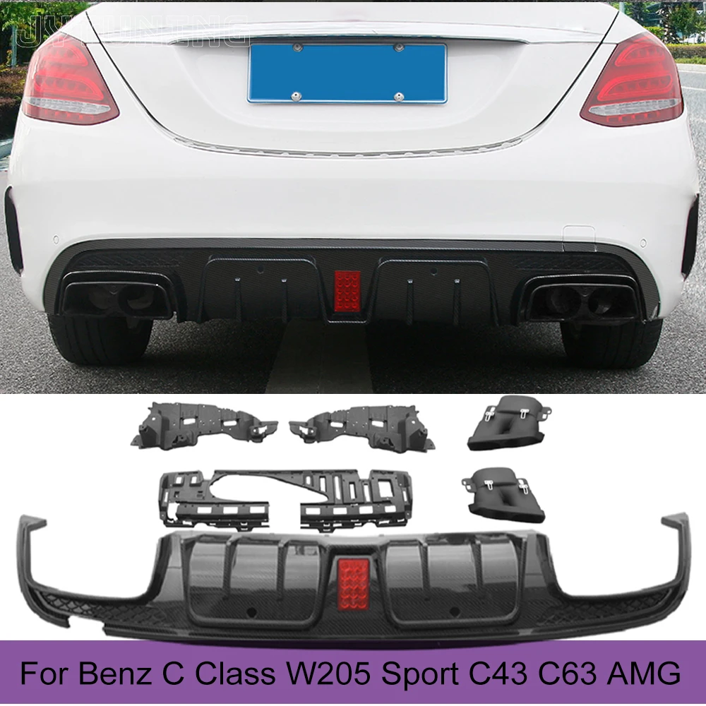 Rear Bumper Diffuser Lip Spoiler Exhaust Tips for Mercedes-Benz C Class W205 C200 C250 C300 C350 C400 C43 C63 AMG S 2014UP