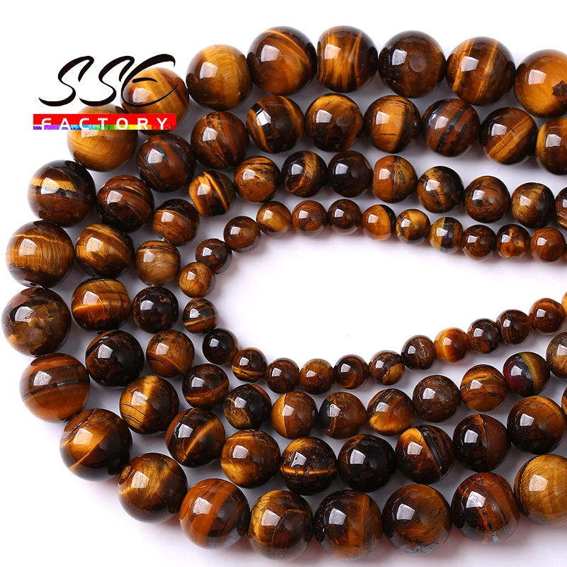 Natural Iron Brown Tiger Eye Stone Round Loose Beads for Jewelry Making Diy Bracelets Necklaces Accessories 4 6 8 10 12 14mm 15“