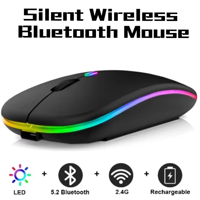 Wireless Bluetooth Mouse 2.4GHz Dual Modes RGB Rechargeable Mice RGB Ergonomic Silent Click Mouse For PC iPad Laptop PC Computer