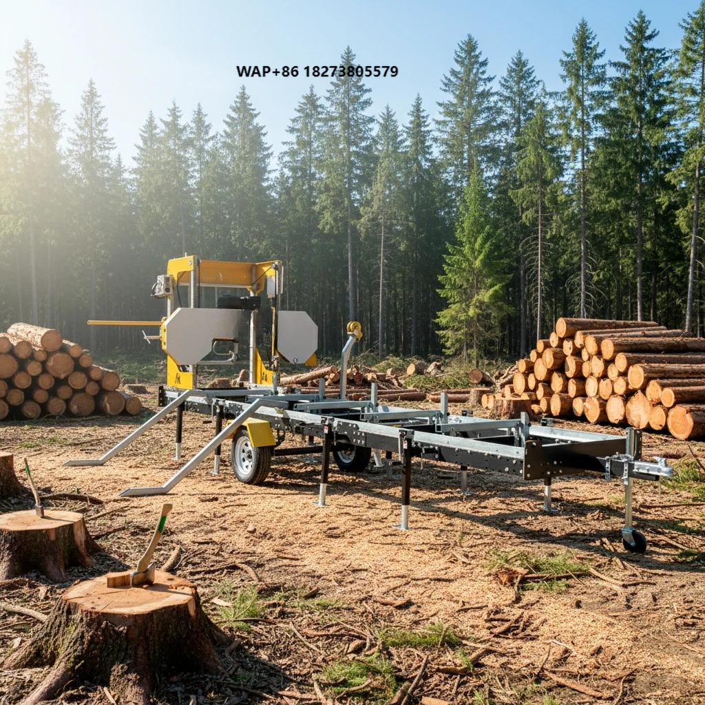 Affordable Horizontal Engine Bandsaw Mill with Trailer Portable Sawmill for Woodworking Cutting Machine