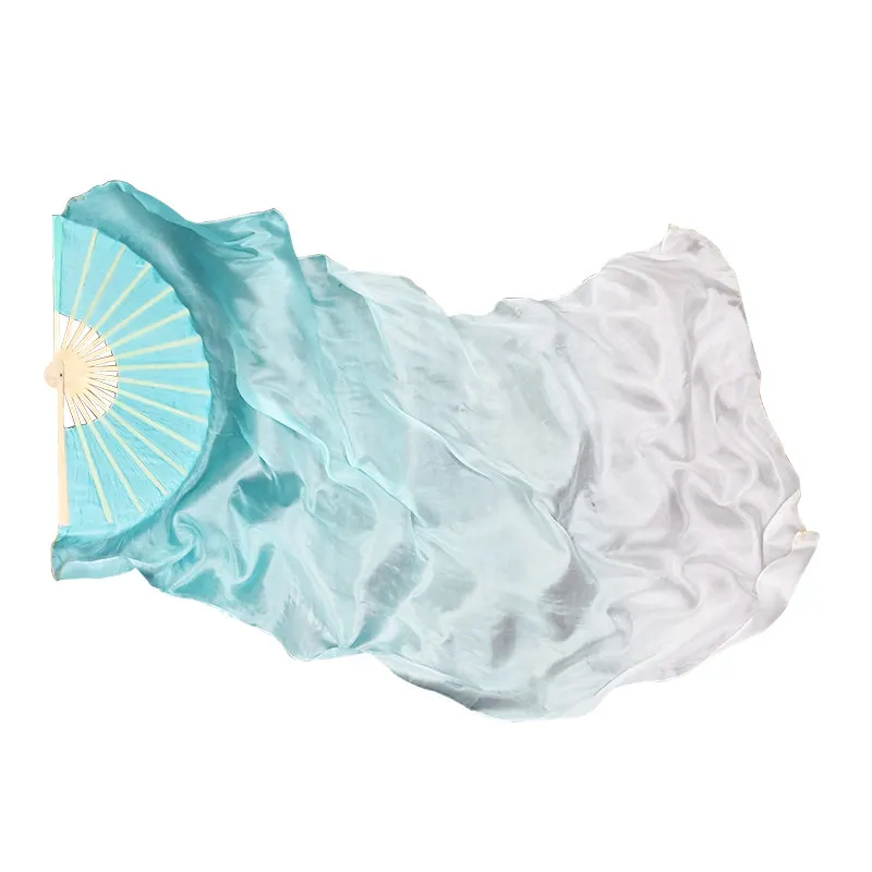 Double Sided Silk and Imitation Silk Dance Fan Classical Dance Square Dance Extended Drifting Silk Fan Mint Green Gradient Group