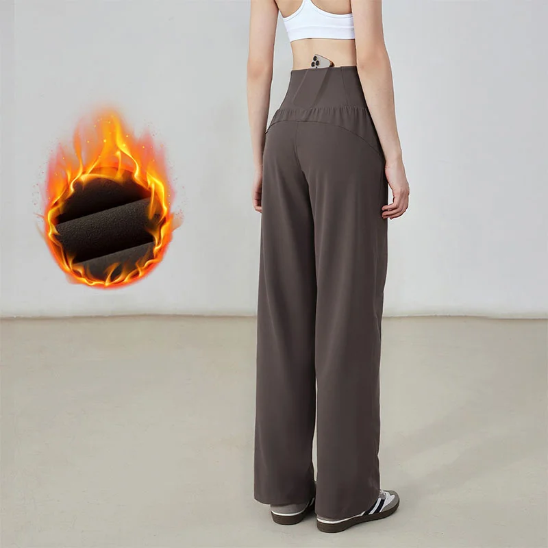 

Aiithuug with Pocket Warm Yoga Pants Loose Winter Fleece Gym High Waist Fleece Lined Pants Women Wide Leg Work Trousers Sweatpan