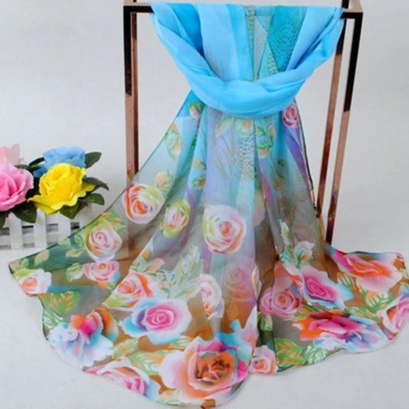 2024 New Fashion Women Floral Printing Beach Silk Scarf Shawls Female Long Wraps Beach Sunscreen Hijab