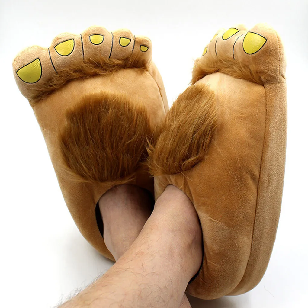 Warm Slippers Men Big Hairy Unisex Savage Feet Plush Winter Anti-slide Slip-on Halloween Cosplay Role Play Shoes