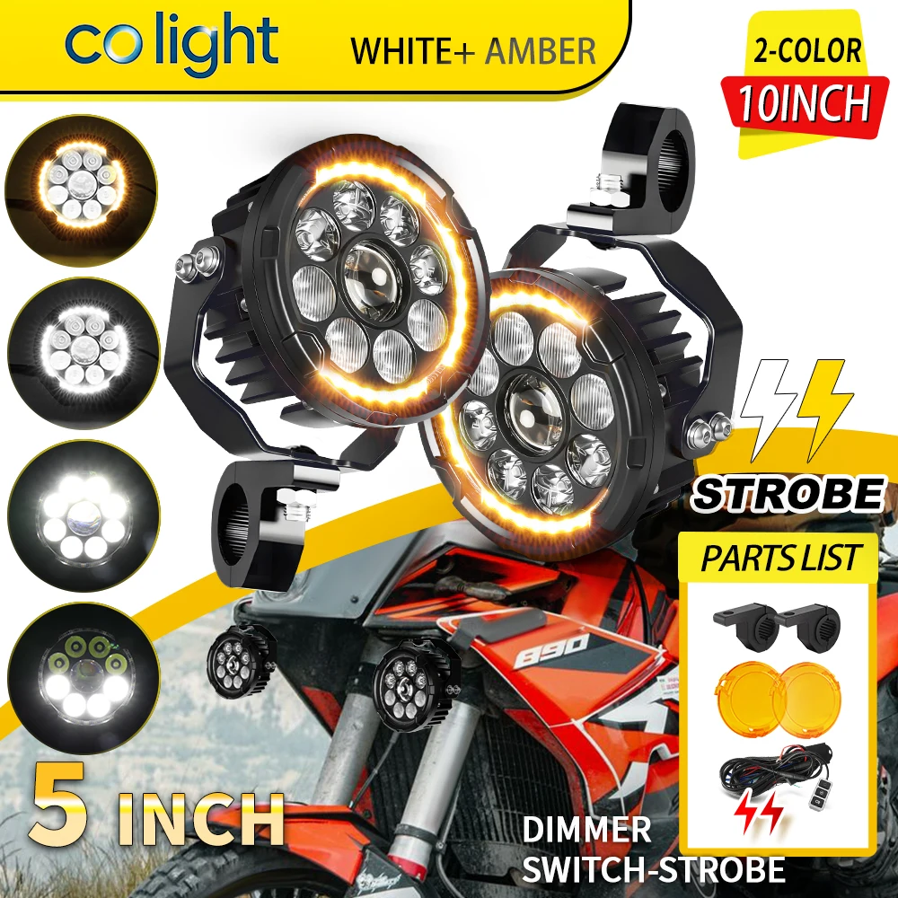 colight Neues Offroad-Motorrad-LED-Zusatzlicht mit 9 Strahlen, 4,5 Zoll, zweifarbiges LED-Arbeitslicht, Stroboskop, Fern- und Abblendlicht, IP68 wasserdicht, für Motorräder, ATV, UTV, SUV, 12V 24V