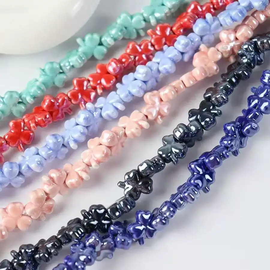 12mm Lucky Grass Heart Shape Ceramic Beads Porcelain Spacer Beads For Jewelry Making DIY Handmade Bracelets Necklace Accessories