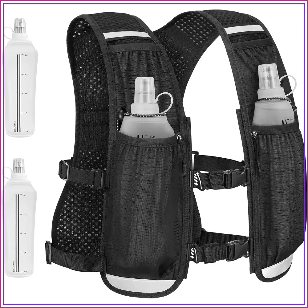 Lightweight Hydration Vest with Dual 500ML Soft Flasks, Adjustable Running Pack for Hiking, Race, Marathon, Cycling