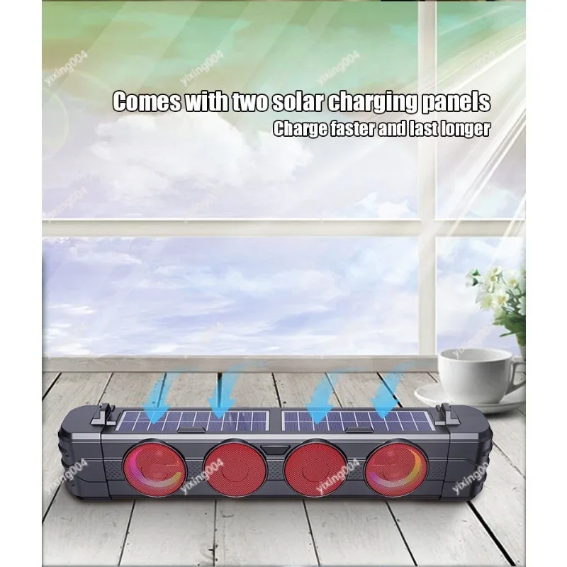 Desktop Outdoor Solar Bluetooth Speaker, Strip Shape with Colorful LED Light Subwoofer