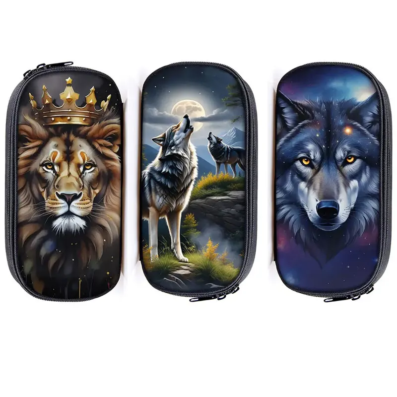 Puppy Dog / Animal Lion Wolf Print Pencil Bag Cosmetic Cases Kids School Supplies Bags Children Pencil Box Boys Girls Case Gift