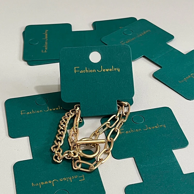 50 pz 10*5 cm Verde Pieghevole Carta Kraft Carte Da Imballaggio Gioielli FAI DA TE Espositori Titolari Collana Fatta A Mano Braccialetto Cartellini Dei Prezzi Al Dettaglio