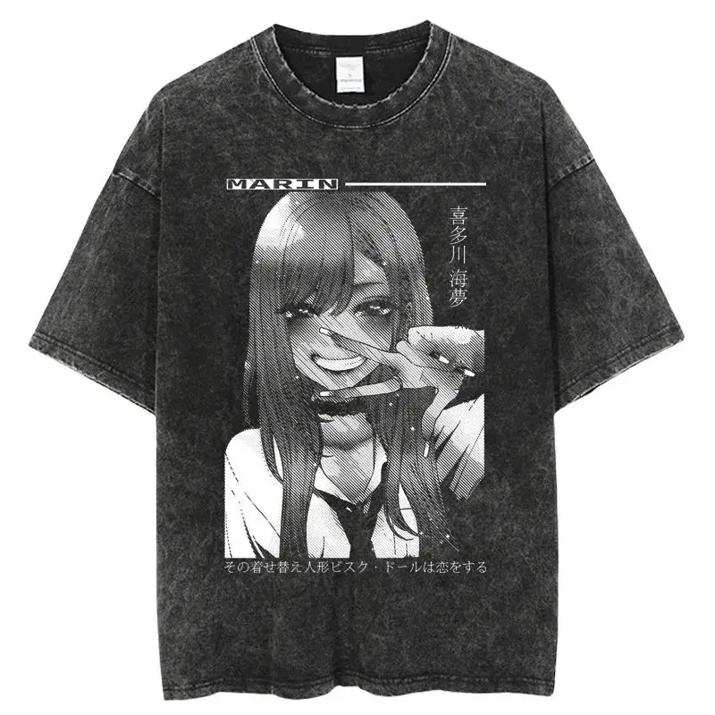 Harajuku Casual Tops Hot Anime My Dress Up Darling Kitagawa Marin Printed Tshirt Men Women High Quality Washed Cotton T-shirts