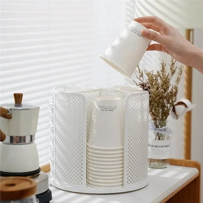 Rotatable Plastic Cup Storage Dispenser 4 Compartment Cup And Lids Holder Detachable Desktop Organizer
