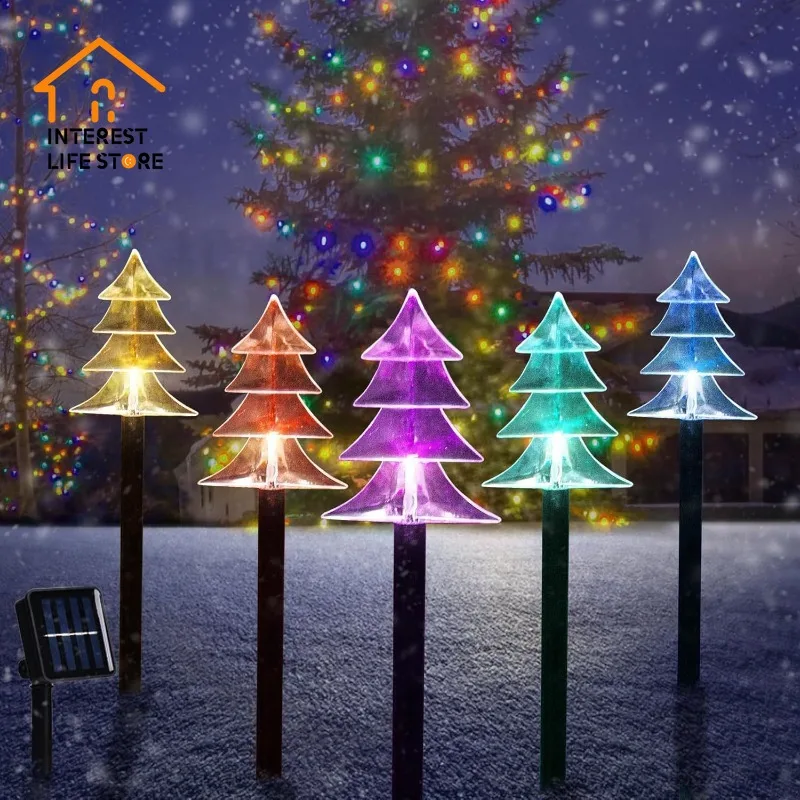 

New 5Pcs Creative Solar LED Christmas Tree Lights Lawn and Courtyard Floor Lights New Year 2026 Outdoor Home Decorations Lights