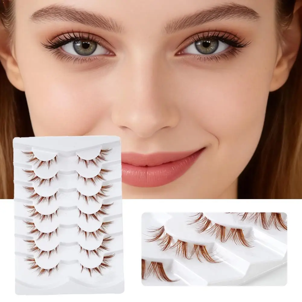 7Pairs Brown False Eyelashes Natural Long False Eyelashes Dramatic Volume Fake Lashes Lively Makeup Eyelash Extension Cosmetics