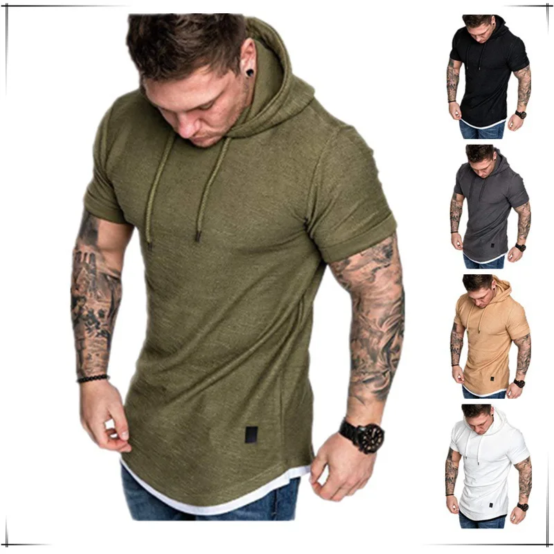 

2023 New Summer Men's Wear European and American Men's Hooded T-shirts for Foreign Trade European Short sleeved T-shirts for Men