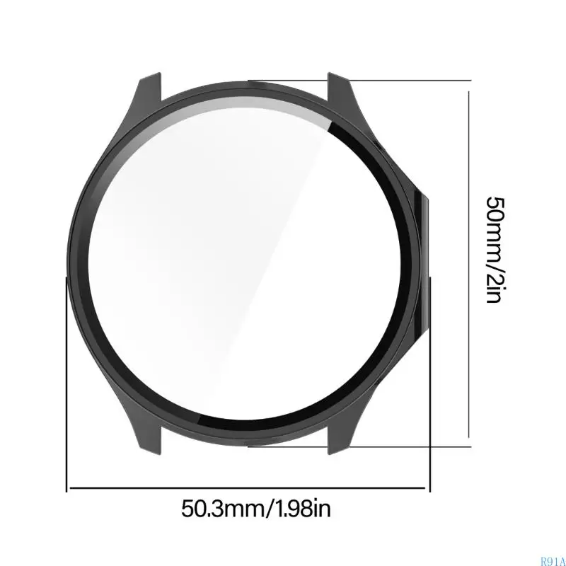 Case reloj R91A con película vidrio templado para ver 3 protectores Portada pantalla Protector Película Smartwatch