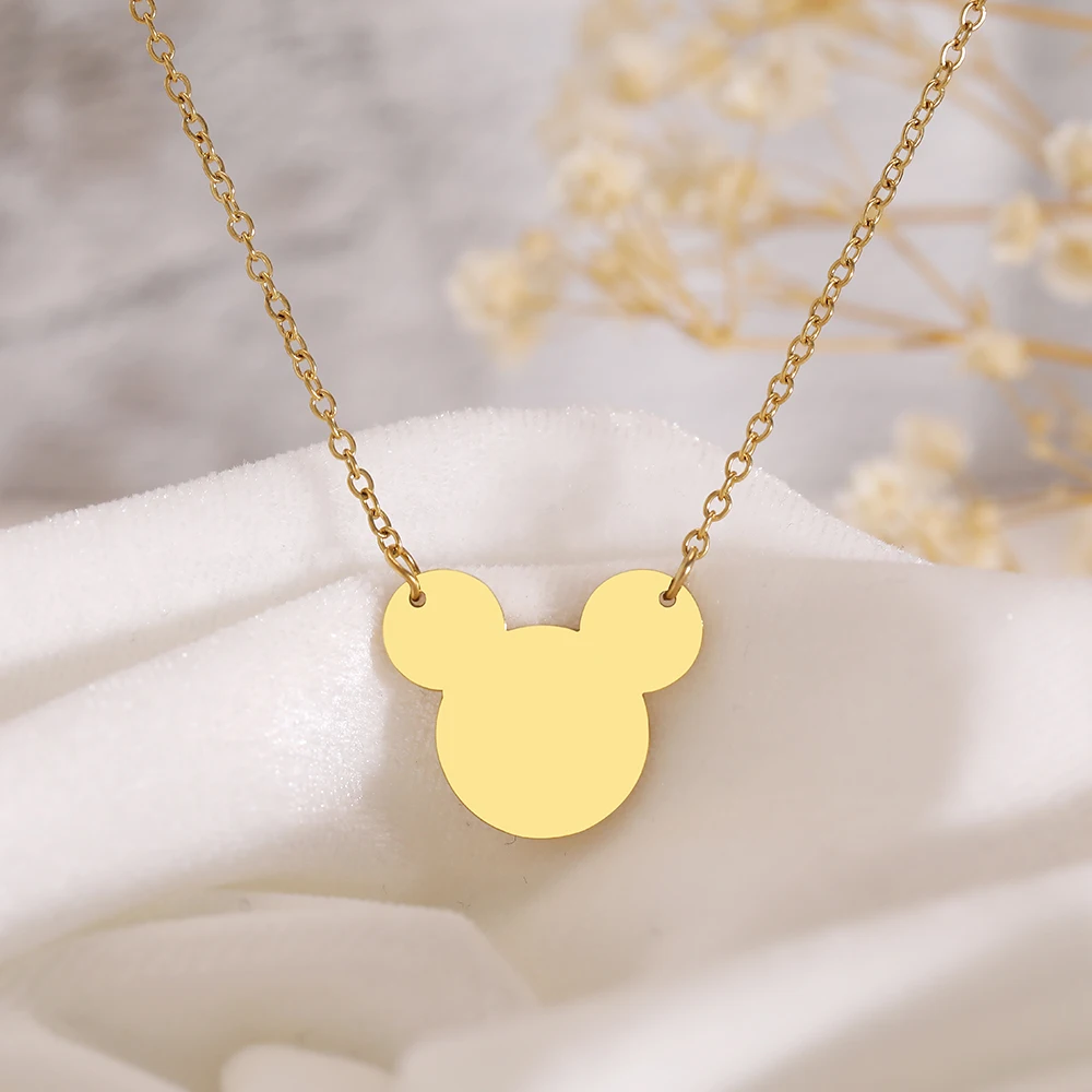 Stainless Steel Necklaces Cute Cartoon Mouse Pendants Chains Choker Fashion Necklace For Women Jewelry Party Childs Kids Gifts