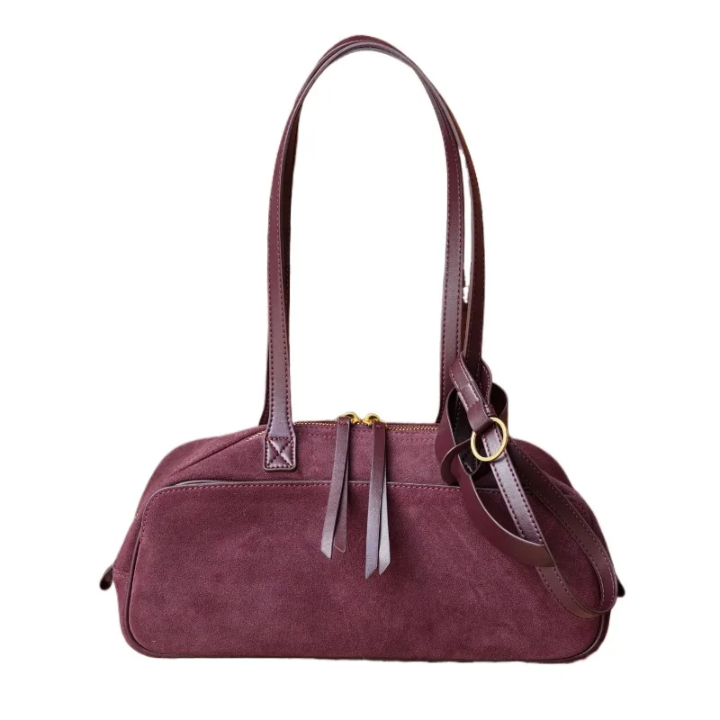 

Large-capacity Matte Genuine Leather Boston Shoulder Bag for Women Autumn/winter Frosted Cowhide Commuting Single-shoulder Bag