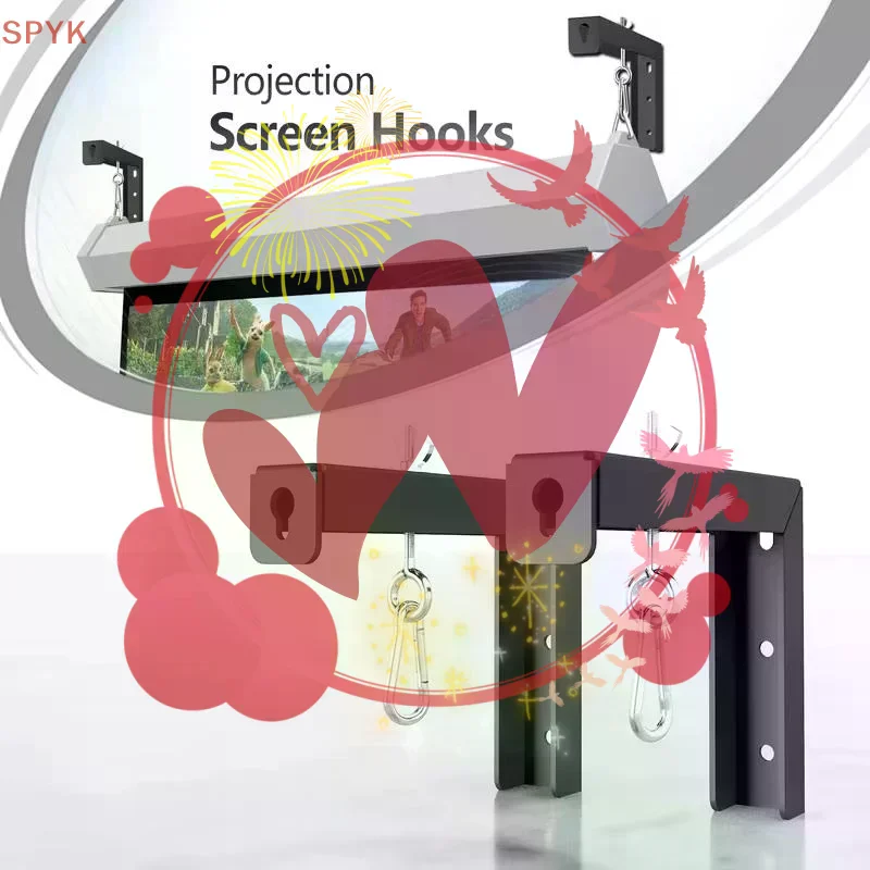 1 Pair Of L-shaped Wall-mounted Projector Screen Brackets With 6-inch Hooks For Home Theater And Movie Screens.