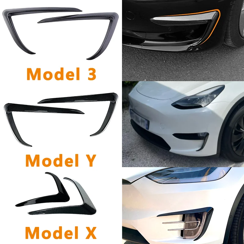 

2X Front Fog Lamp Eyebrow Wind Knife For Tesla Model 3 Y X 2015-2023 ABS Glossy Black Fog Lamp Trim Carbon Look Blade Trim Light