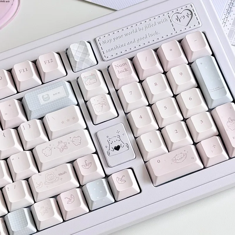 Cute Cartoon Cat Theme Keycaps Set PBT Cherry Profile Sublimation Custom Original Handmade for Mechanical Keyboard Accessories