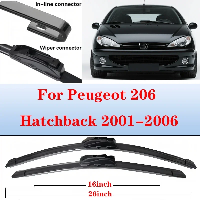

For Peugeot 206 Hatchback 2001-2006 2002 2003 Wiper Front Wiper Blades Windshield Windscreen Window Brushes 26"+16"