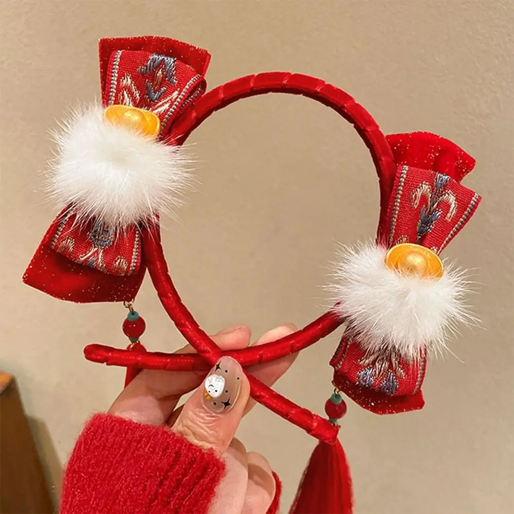 

Flower Children Wig Headband Tassel Braid Hair Hanfu Hair Sticks Tang Suit Hair Hoop Ancient Style Chinese New Year Headwear