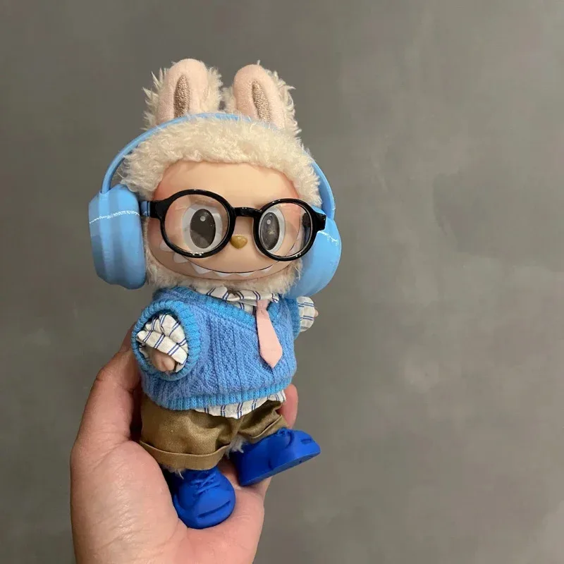 دمية صغيرة الملابس الزي اكسسوارات ل 15-17 سنتيمتر Labubu و 10 سنتيمتر القطن دمية سترة موحدة سماعة سماعة مجموعة الملابس هدية